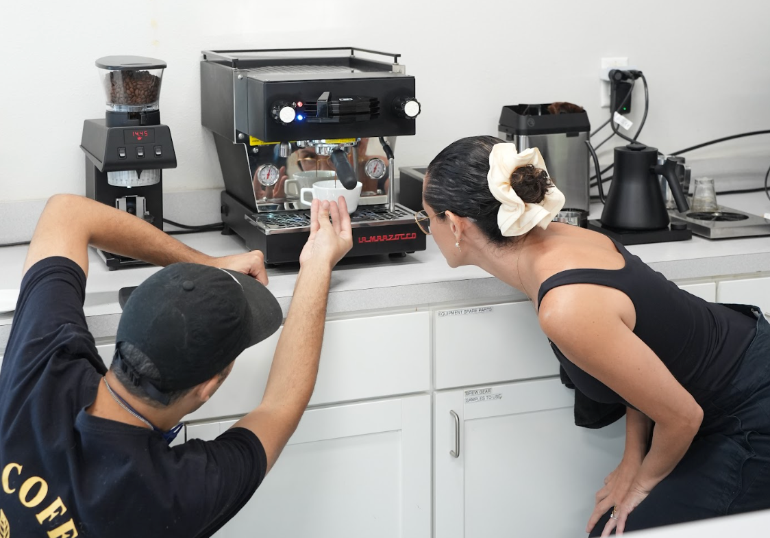 Hands-on espresso preparation at the Copan roastery